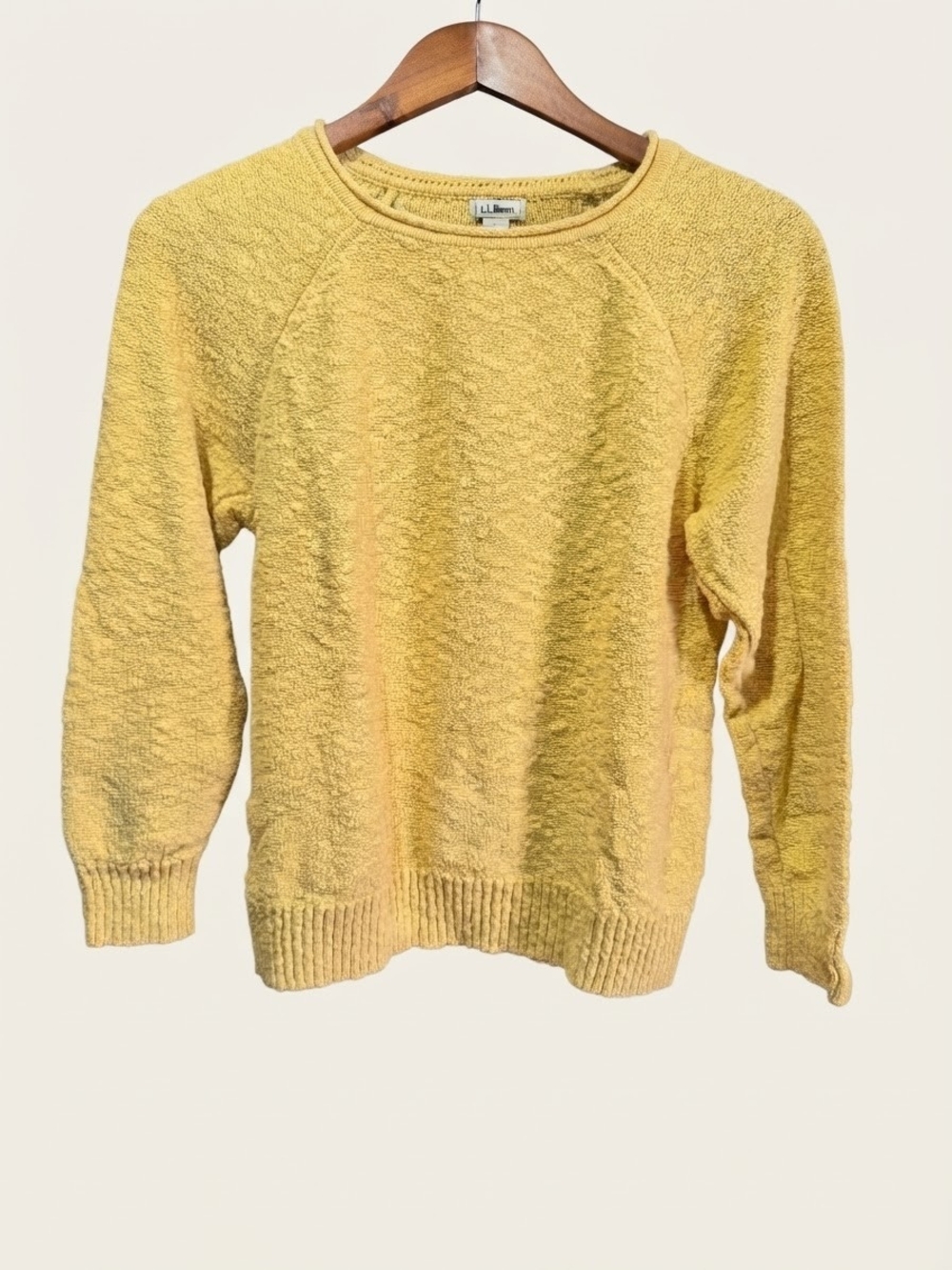 L.L. Bean Yellow Textured Crewneck Sweater Size Medium